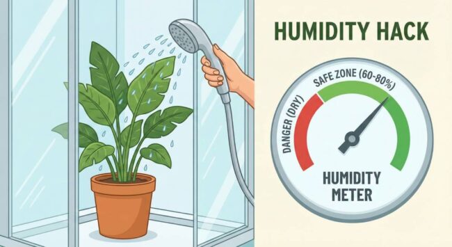 Showering plants to remove pests and increase humidity