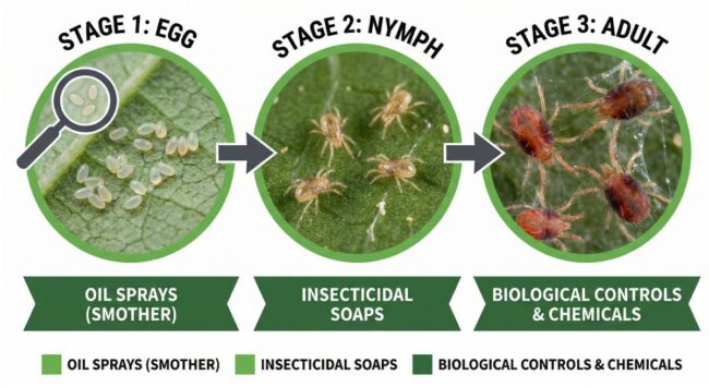 Spider mite lifecycle and treatment stages
